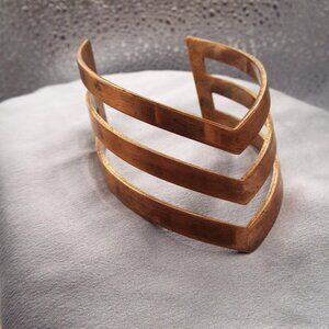 MID CENTURY MODERN BURNISHED COPPER CHEVRON 3 ANGLED CUFF BRACELET 8